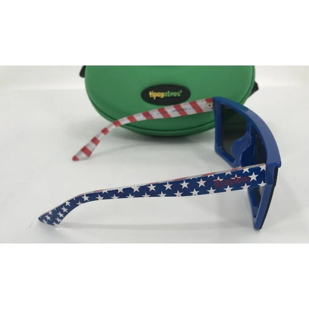 Tipsy Elves Sunglasses Star Spangled With Case Red White Blue Stars‎ Stripes USA